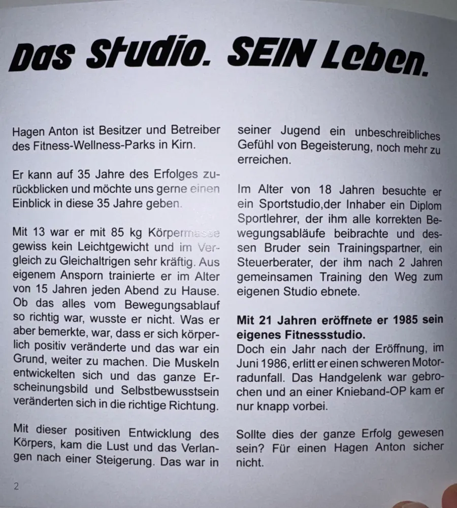 Seite 2 des Studiohefts von Hagen Anton